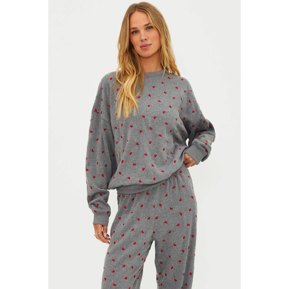 Beach Riot Devyn Oversized Sweatshirt Red Love Hearts